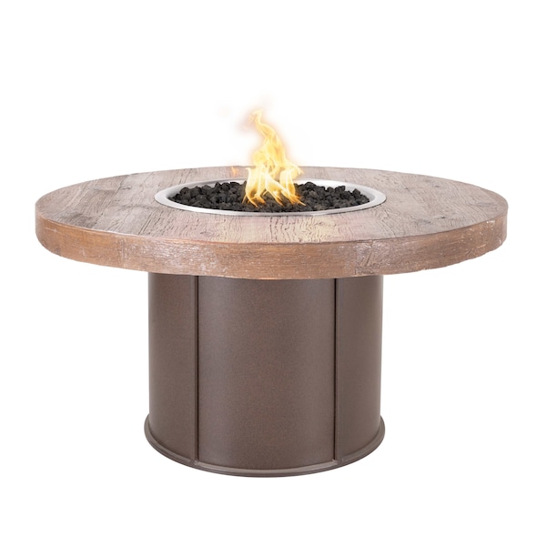 The Outdoor Plus Fresno Wood Grain and Steel Fire Pit 43, Ivory Concrete Top, Java Powder Coat Base, Liquid Propane OPT-FRS43FSEN-IVY-JAV-LP - main